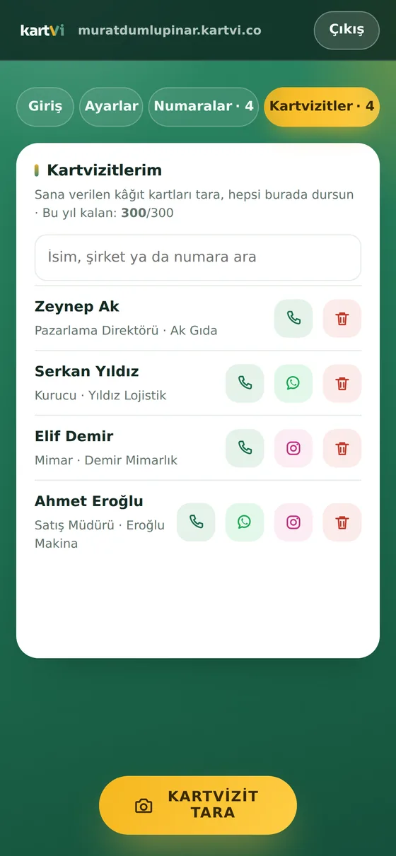 Dijital kartvizit cüzdanı
